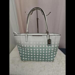 Coach Green Gingham Tote Bag